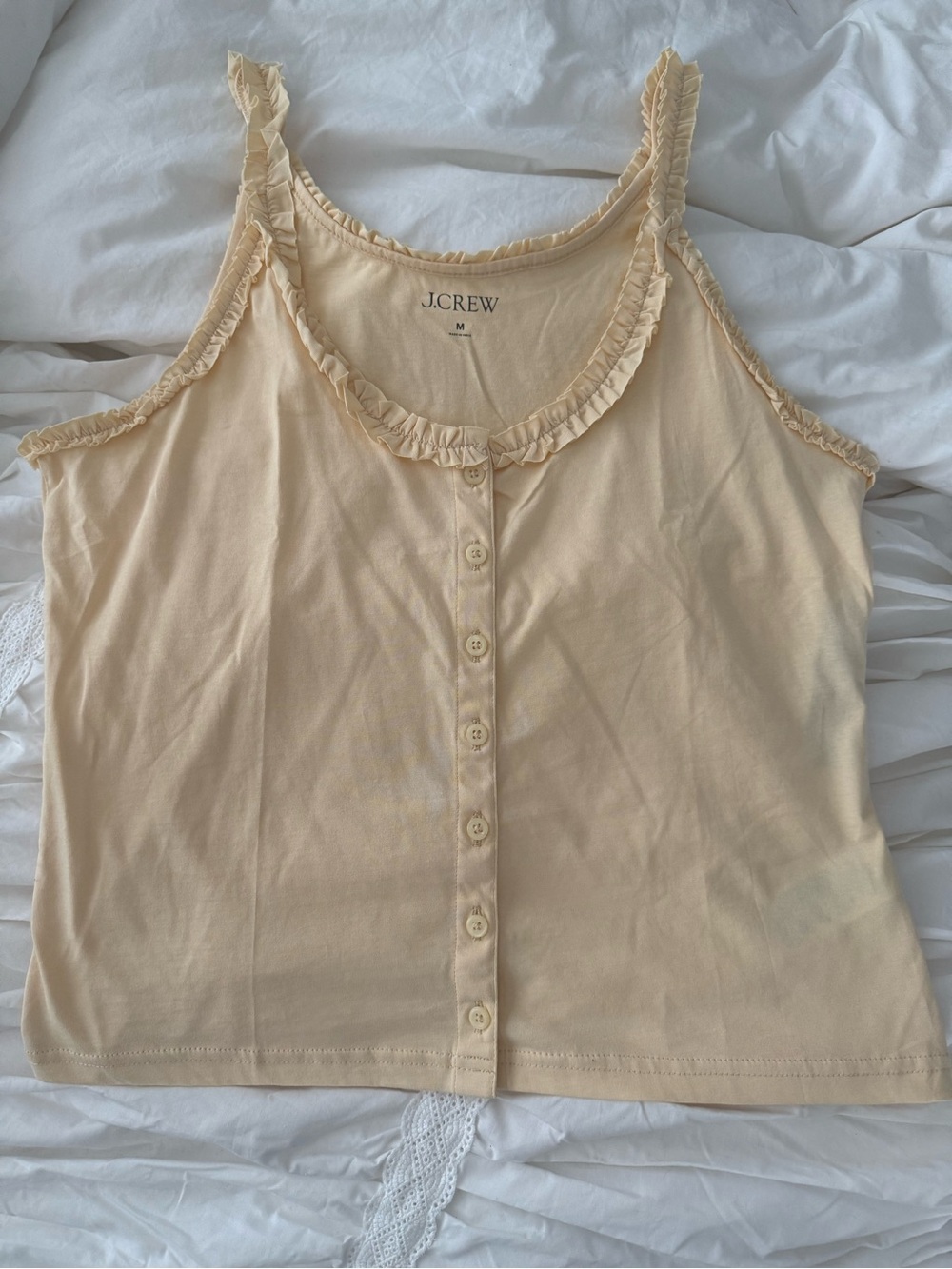 J. Crew Soft Cream Ruffle-Trim Button Tank
